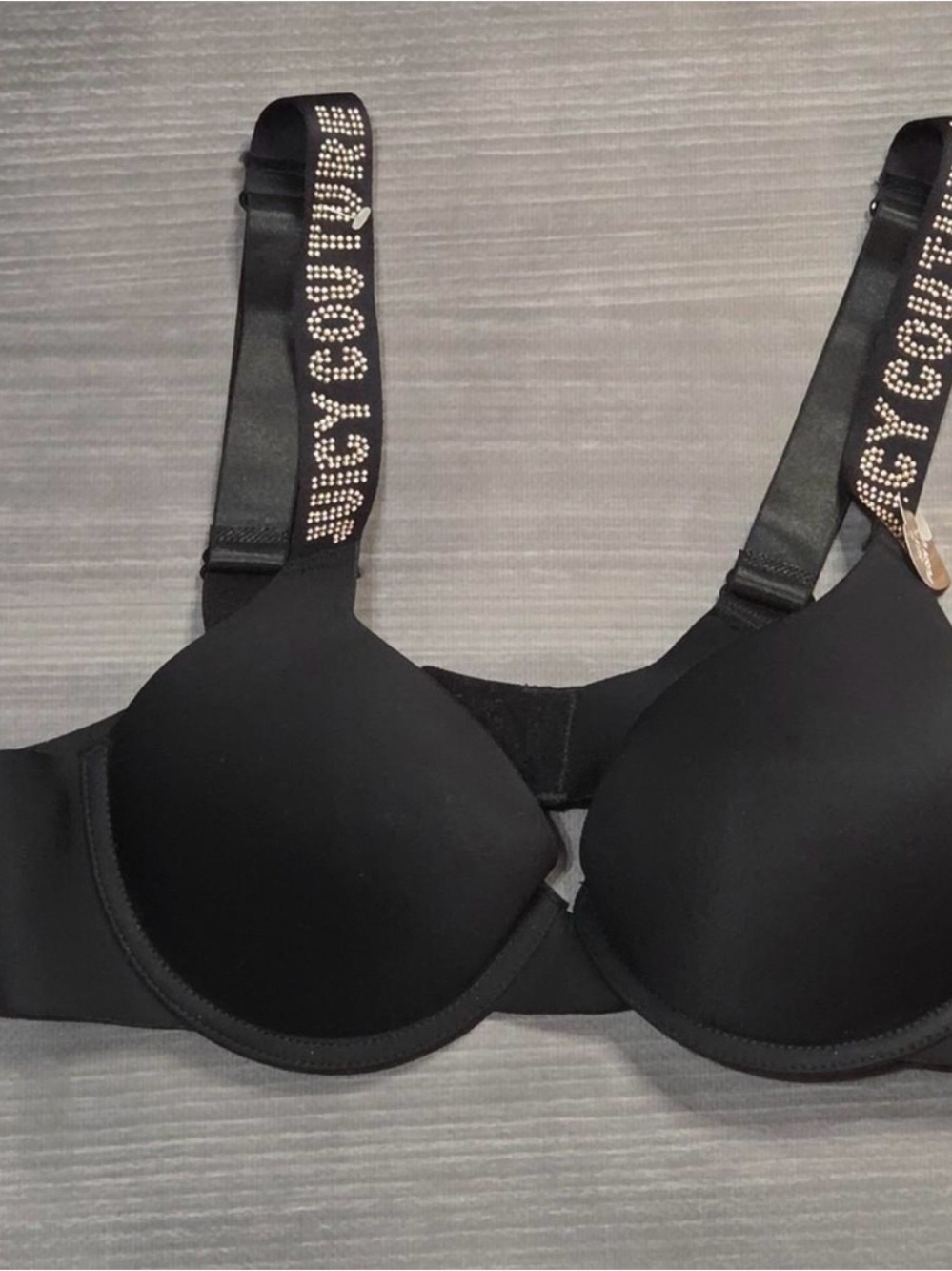 NWOT! Juicy Couture black BLING push up bra adjustable straps padding Size 36C